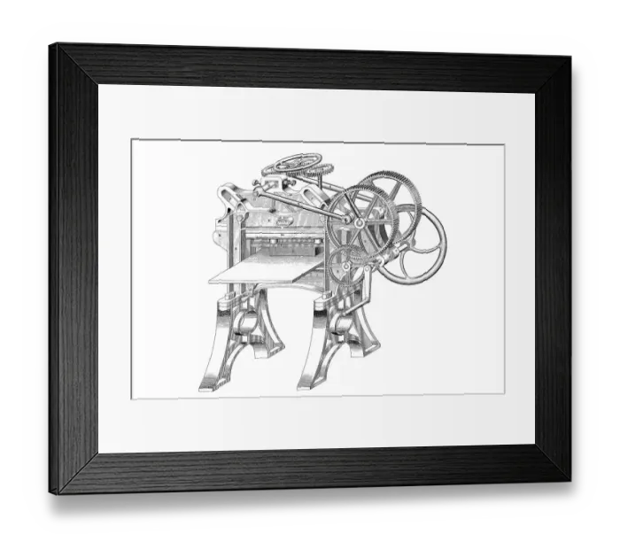 Framed Print : Drawing of a paper cutting machine by T