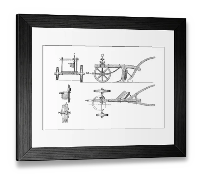 Framed Print : Drawing of a cart plough without maekler Framed Print : Drawing of a cart plough without maekler
