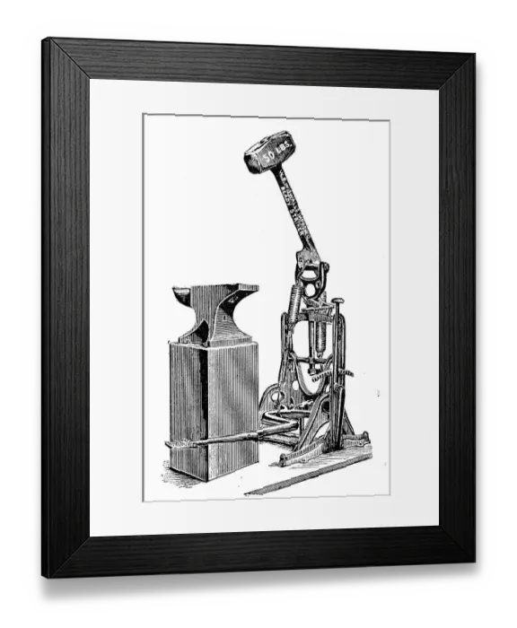 Framed Print : Illustration of a sledge hammer with foot control