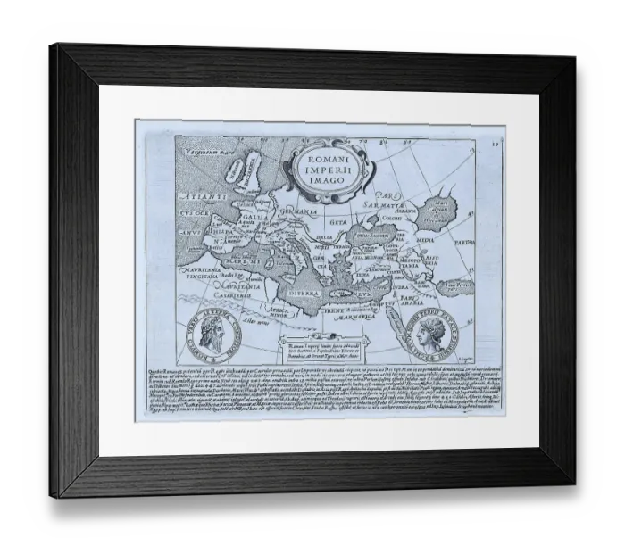 Framed Print : Map of the Roman Empire. The map is signed in the lower right corner by I