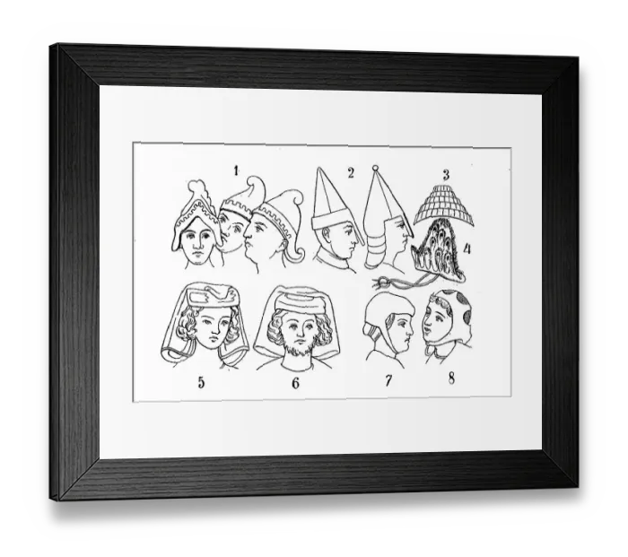 Framed Print : Male headgear from the 9th to 13th centuries