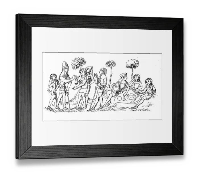 Framed Print : Group of hunters, tight Gugeltracht