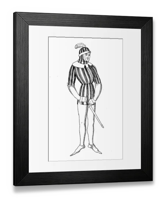 Framed Print : Sublime male traditional costume with bright colours and gugel Framed Print : Sublime male traditional costume with bright colours and gugel