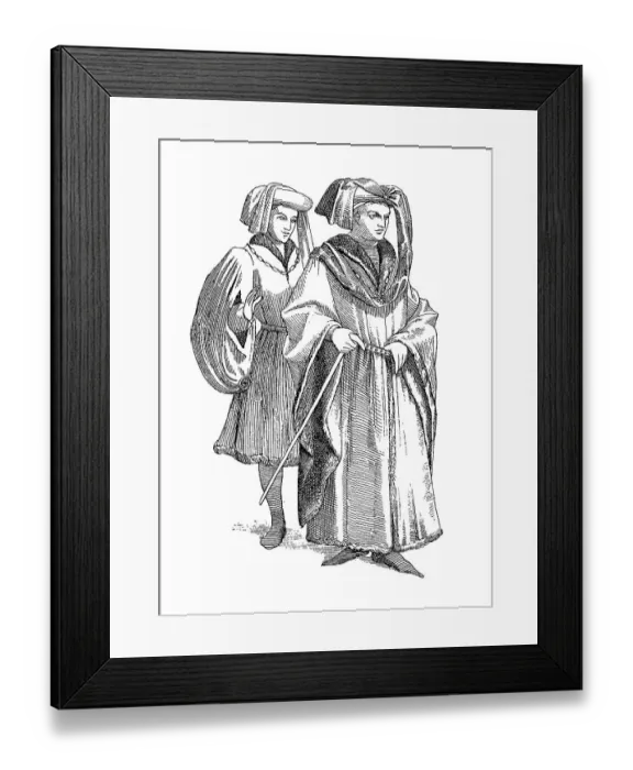 Framed Print : French burghers c. 1430, hats with sending band