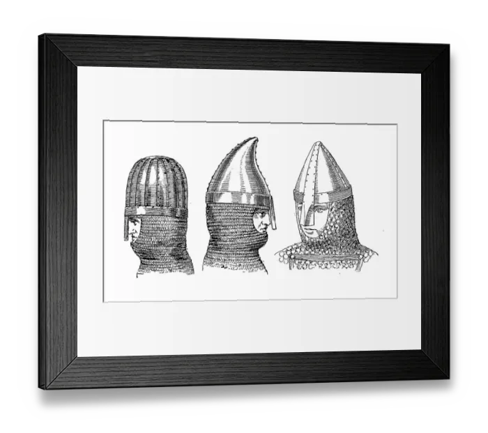 Framed Print : Warrior helmets, with nasal, 11th-12th century