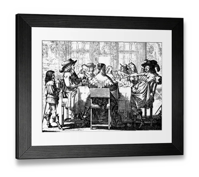 Framed Print : Noble men and woman with the new fashion style of the year 1635