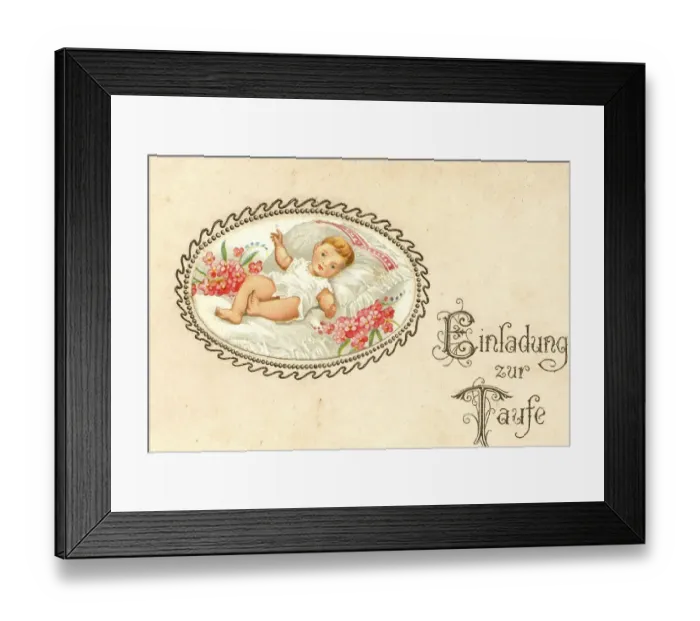 Framed Print : Postcard, invitation to a christening Framed Print : Postcard, invitation to a christening