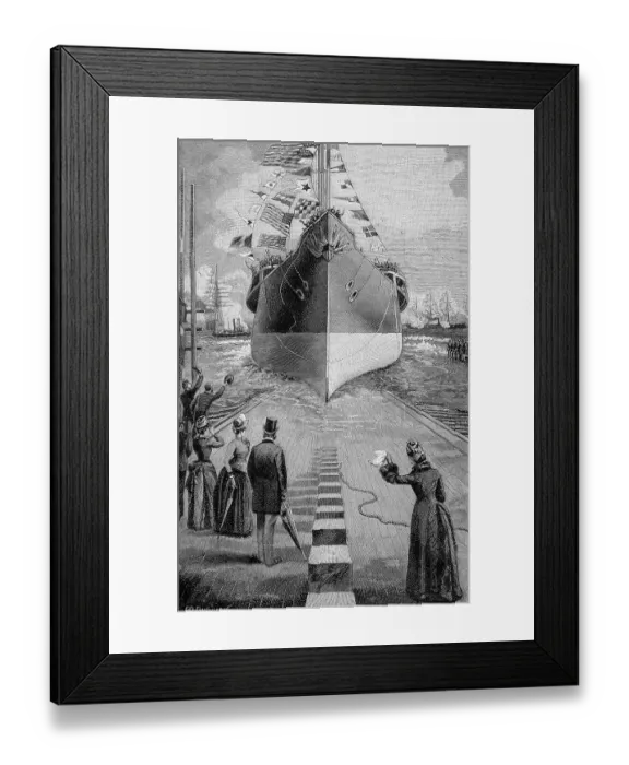 Framed Print : Launching of a Warship, Historical