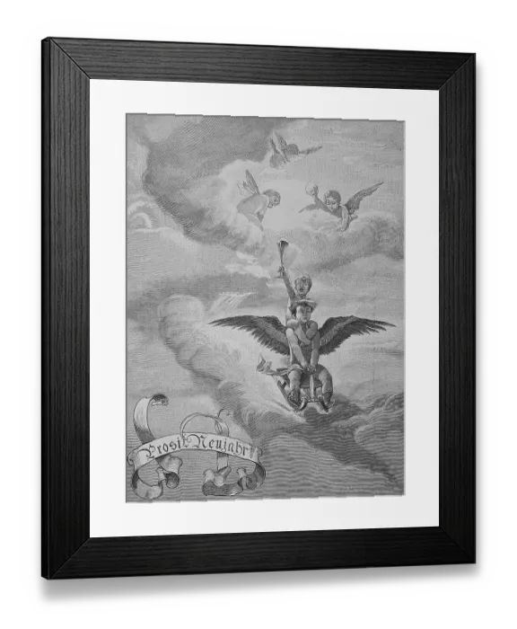 Framed Print : Happy New Year Illustration with Angels in the Sky Framed Print : Happy New Year Illustration with Angels in the Sky