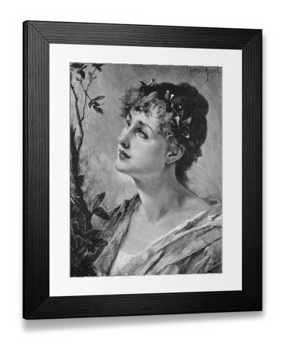 Framed Print : Portrait of a Young Elegant Woman with a Wreath of Leaves in Her Hair Framed Print : Portrait of a Young Elegant Woman with a Wreath of Leaves in Her Hair