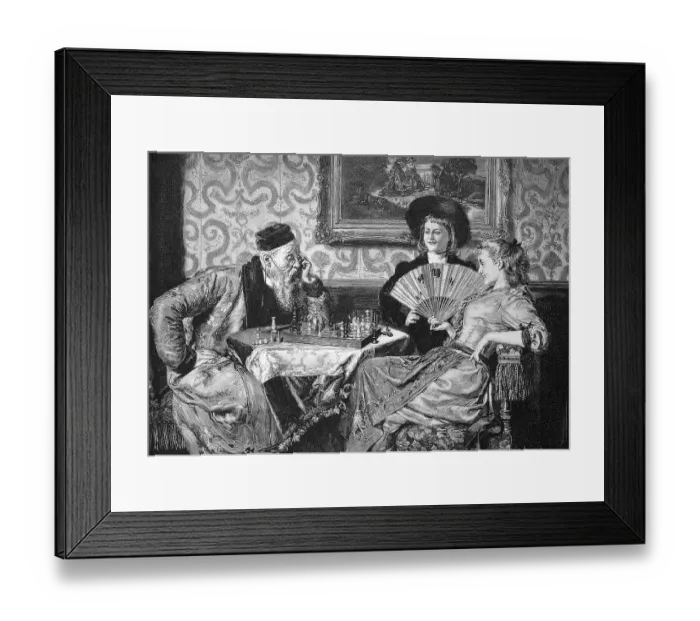 Framed Print : At a chess game, an older man plays against two young woman who are winning Framed Print : At a chess game, an older man plays against two young woman who are winning