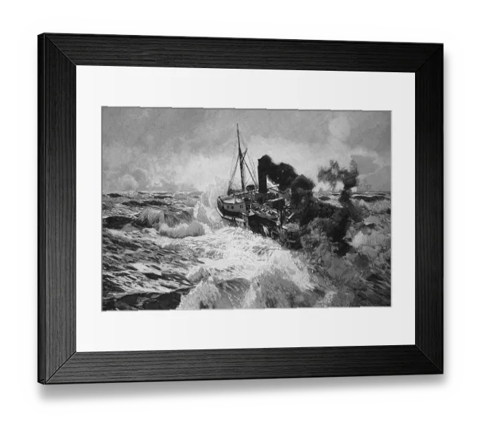 Framed Print : Full steam ahead, steamer on the stormy sea fighting the waves Framed Print : Full steam ahead, steamer on the stormy sea fighting the waves