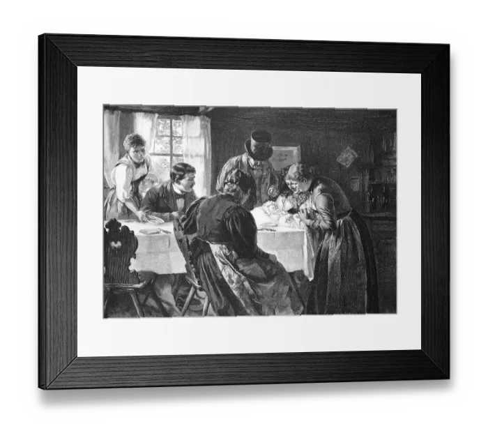 Framed Print : The first-born, Anne Baebi Jowaeger sits at the table with the assembled family