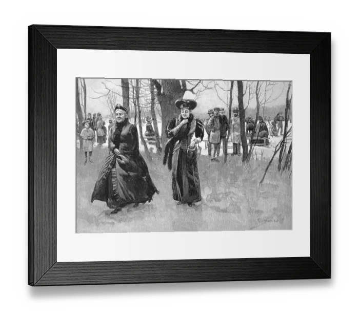 Framed Print : Winter walk of the family, the mother wants to go home and walks in front from the skating rink