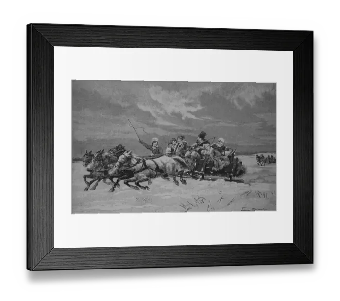 Framed Print : Sleigh race on the return from the market Framed Print : Sleigh race on the return from the market