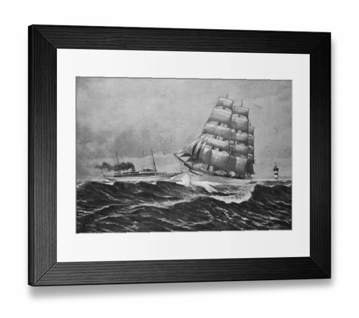 Framed Print : The steam yacht of the Grand Duke of Oldenburg encounters the sailing ship Grand Duchess Elisabeth of the German School