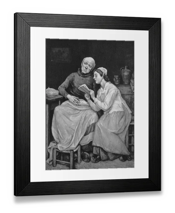 Framed Print : Young woman reading a book to her grandfather