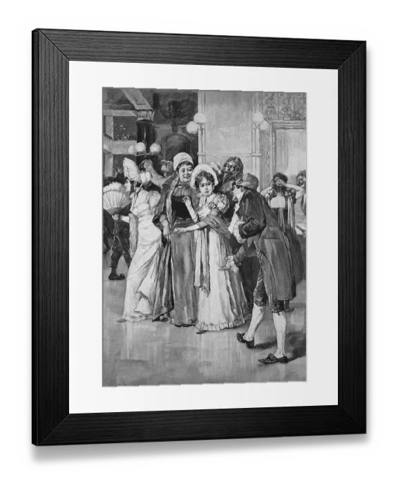 Framed Print : At the first costume ball, young girls are at a costume party for the first time