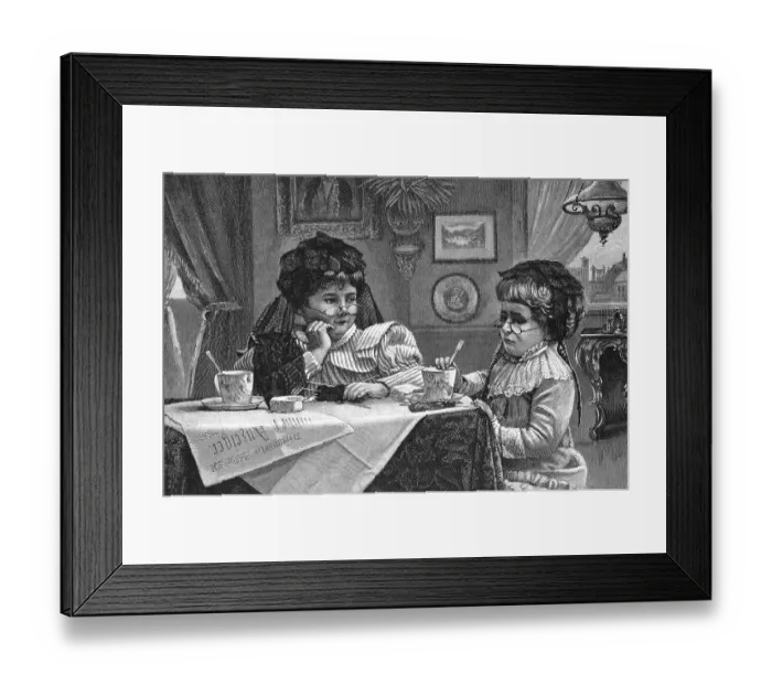 Framed Print : Two Girls Playing Grandmother at the Kitchen Table