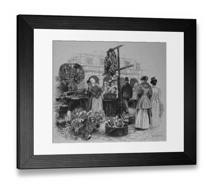 Framed Print : Flower sale, wreath sale, at the market at the court in Vienna