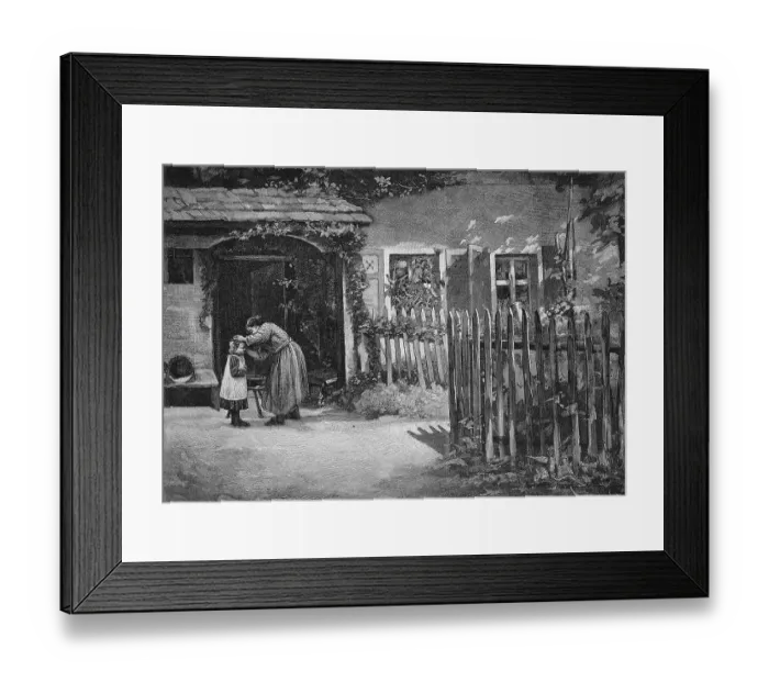 Framed Print : Rural toilet, mother cleaning her child in the garden of the farm