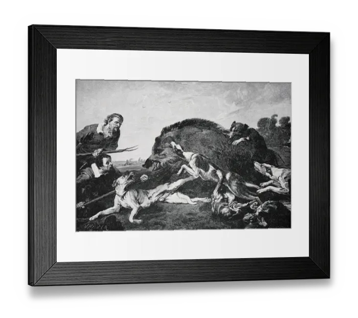 Framed Print : The hunt for the boar, hunters Framed Print : The hunt for the boar, hunters