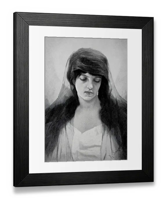 Framed Print : Mourning, young woman with black veil