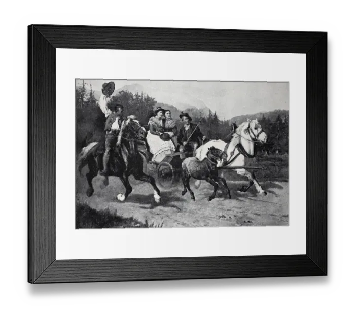 Framed Print : Ride to church in a carriage, horse-drawn carriage with foal