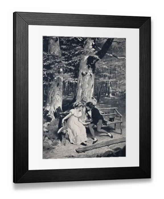 Framed Print : Little Sis Watching Over Young Lovers on a Park Bench