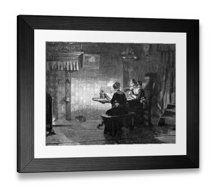 Framed Print : Evening devotion in the farmhouse parlour
