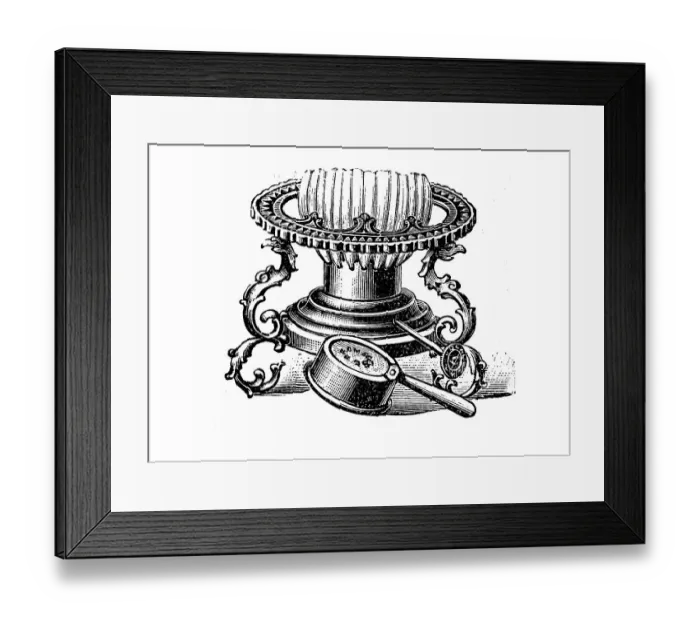 Framed Print : Single-burner stove cooker from 1895 Framed Print : Single-burner stove cooker from 1895