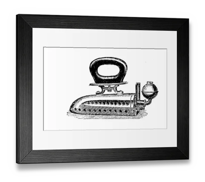Framed Print : Spirit-powered iron from 1895, Historic