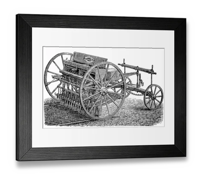 Framed Print : A seed drill from 1880, agricultural seed drill for row sowing Framed Print : A seed drill from 1880, agricultural seed drill for row sowing
