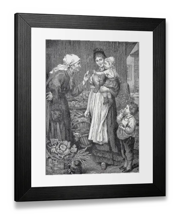 Framed Print : Grandmother teaches the child to say please first when making a wish