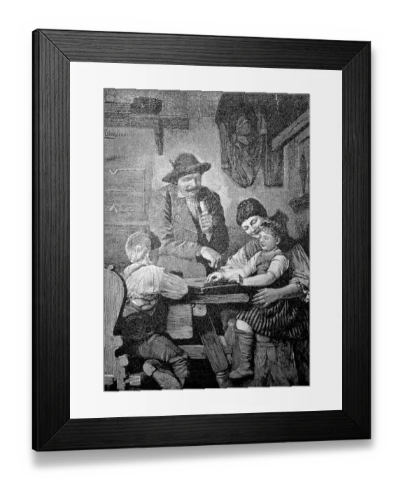 Framed Print : The Little Zither Player, Family at Home Music