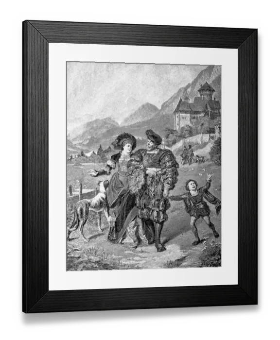 Framed Print : Lord of the castle and his wife and son taking a peaceful Sunday stroll Framed Print : Lord of the castle and his wife and son taking a peaceful Sunday stroll