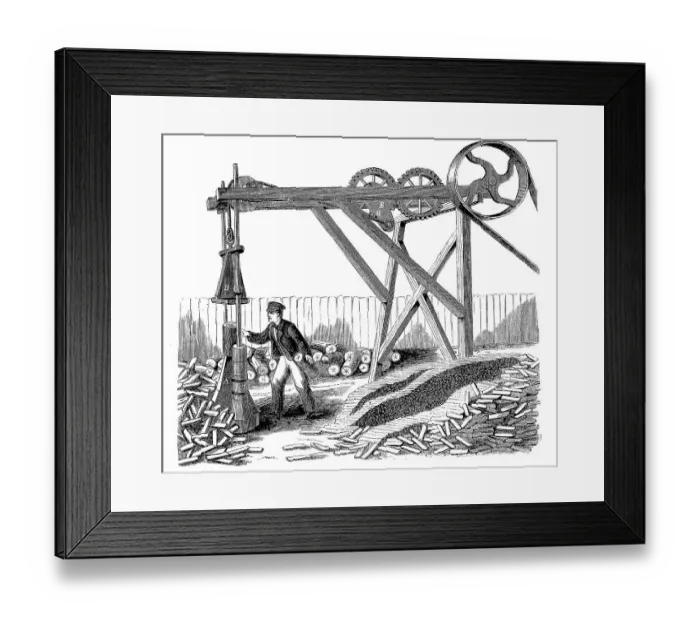 Framed Print : Machine for splitting wood, 1888 Framed Print : Machine for splitting wood, 1888