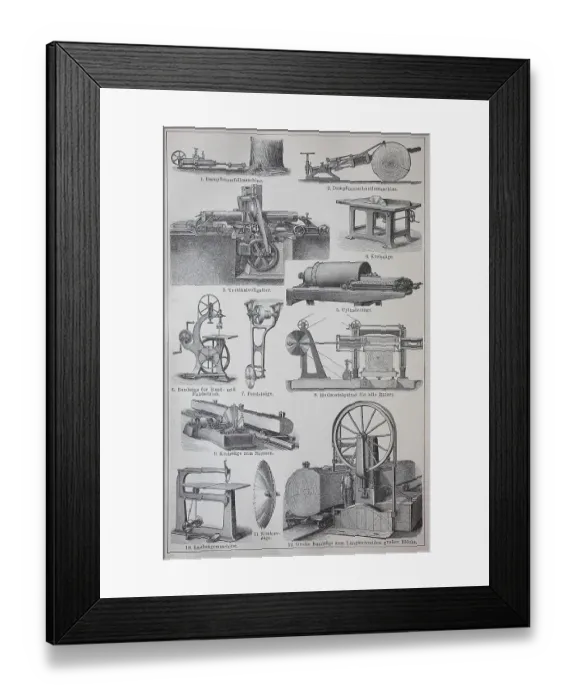 Framed Print : Various Sawing Machines, Saws, Historical Framed Print : Various Sawing Machines, Saws, Historical