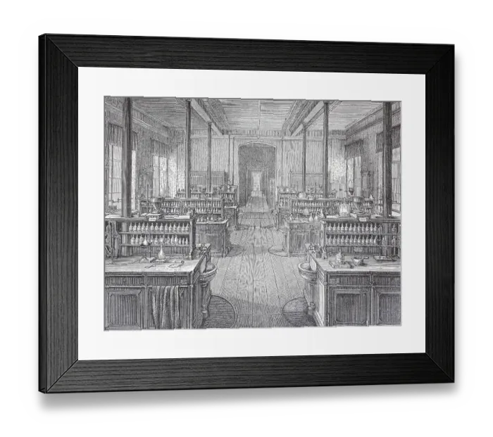 Framed Print : View of a workroom in the chemistry laboratory of the University of Leipzig
