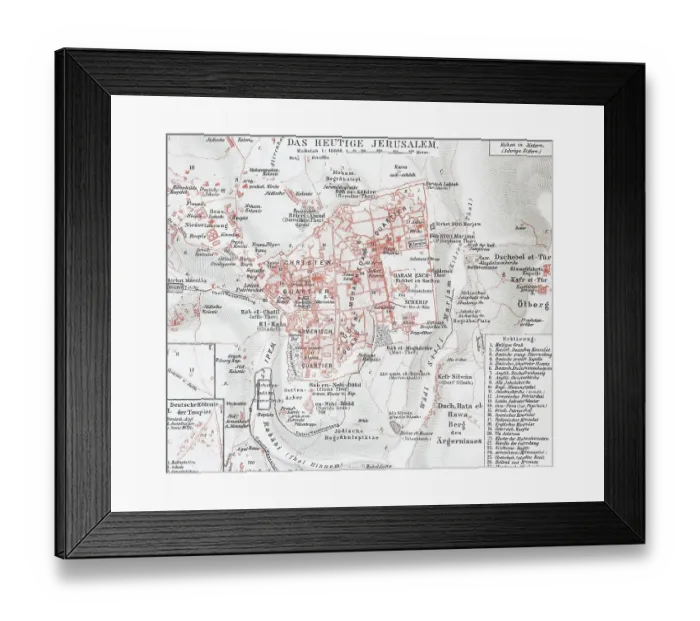 Framed Print : Map of Jerusalem in 1888, Historic Framed Print : Map of Jerusalem in 1888, Historic