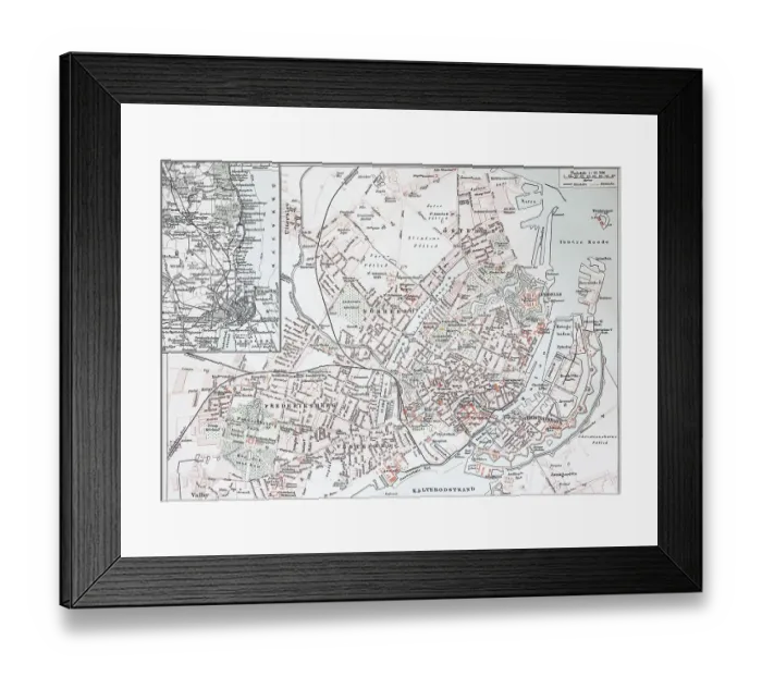 Framed Print : A Map of Historic Copenhagen, Denmark