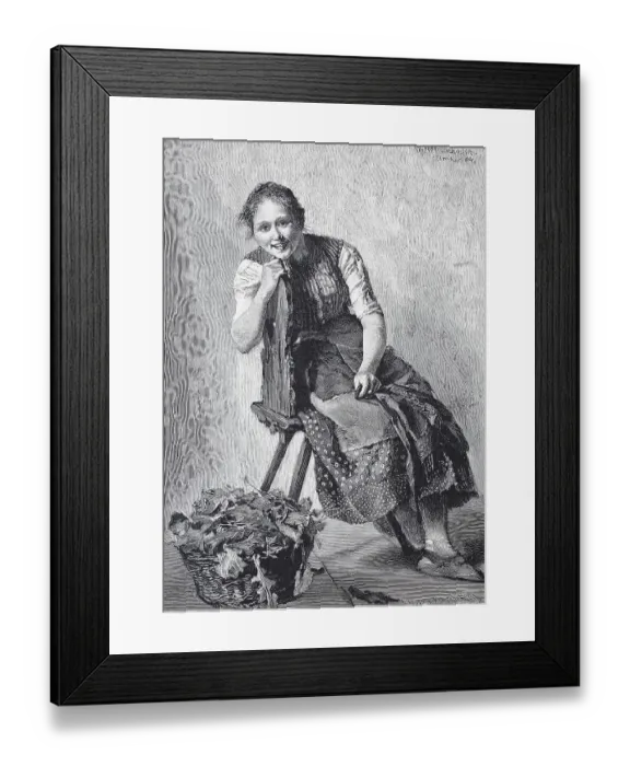 Framed Print : Farmer's wife sitting on a chair after a celebration