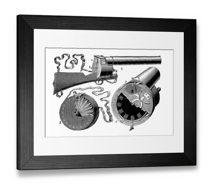 Framed Print : The chronophotographic rifle, the photographic rifle