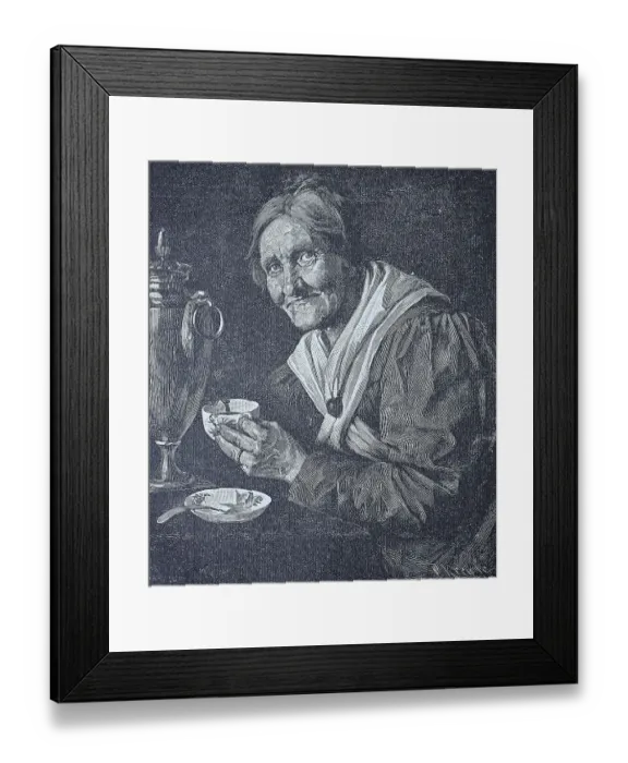 Framed Print : Old Woman with Coffee Cup, Historical