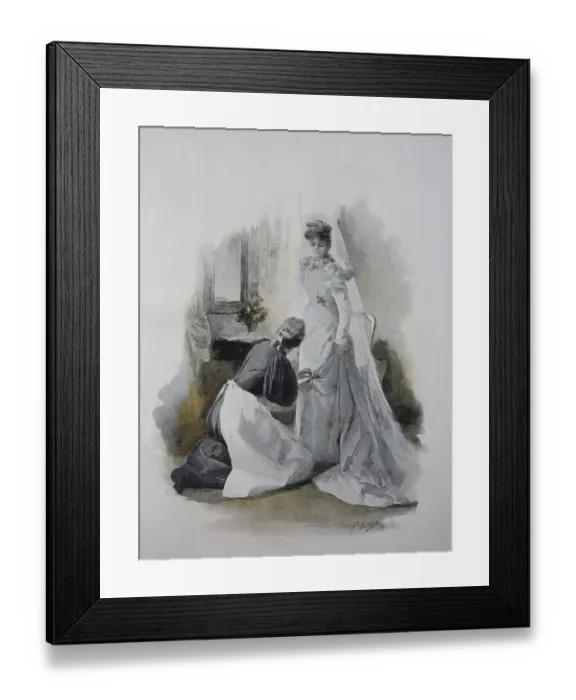 Framed Print : Trying on and altering the wedding dress Framed Print : Trying on and altering the wedding dress