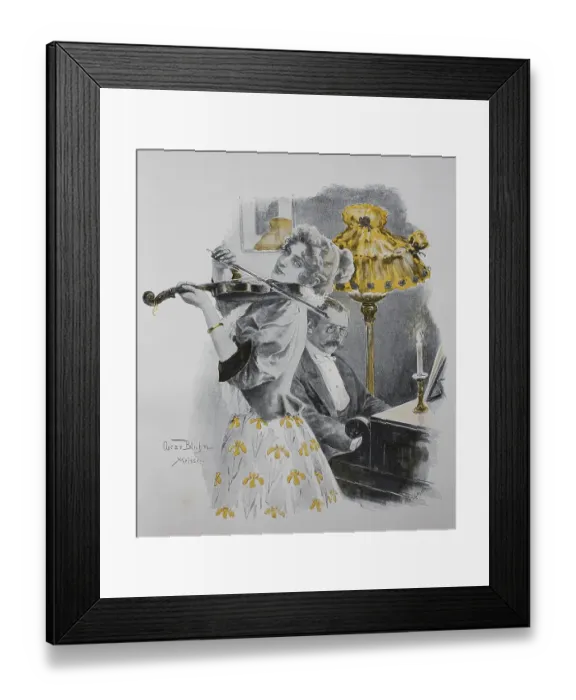 Framed Print : Music, woman plays violin, man plays piano Framed Print : Music, woman plays violin, man plays piano