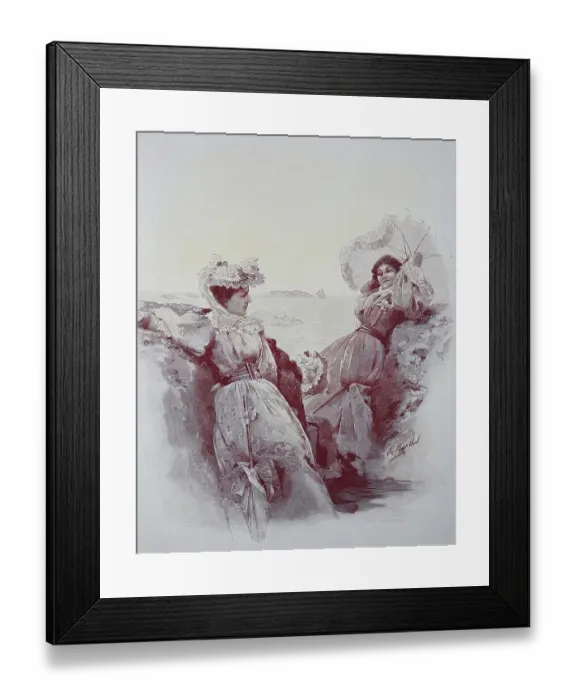 Framed Print : Two Women Holidaying by the Sea in Summer Framed Print : Two Women Holidaying by the Sea in Summer