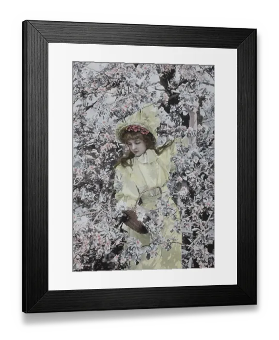 Framed Print : Girl standing under a tree in full bloom
