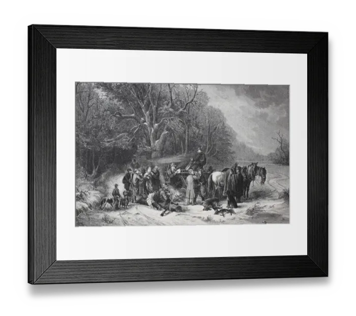 Framed Print : After the day's hunting, the hunt is loaded onto a carriage