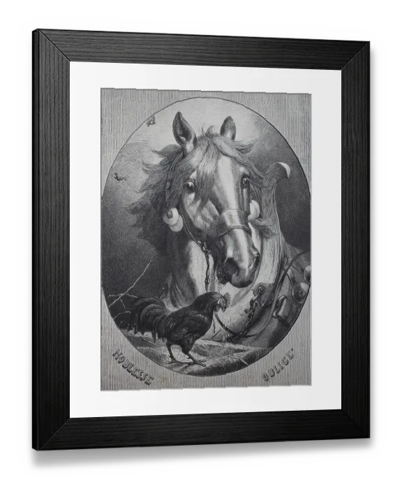 Framed Print : Noblesse Oblige, a horse and a cock together Framed Print : Noblesse Oblige, a horse and a cock together